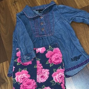 Denim Dress with floral leggings
